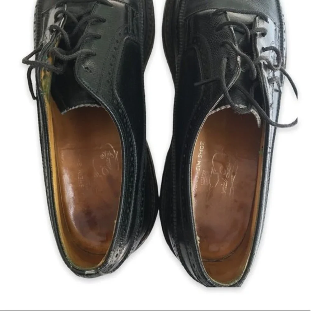 Vintage Florsheim Imperial Longwing Leather Wing Tip Black Mens Size 9D Shoes